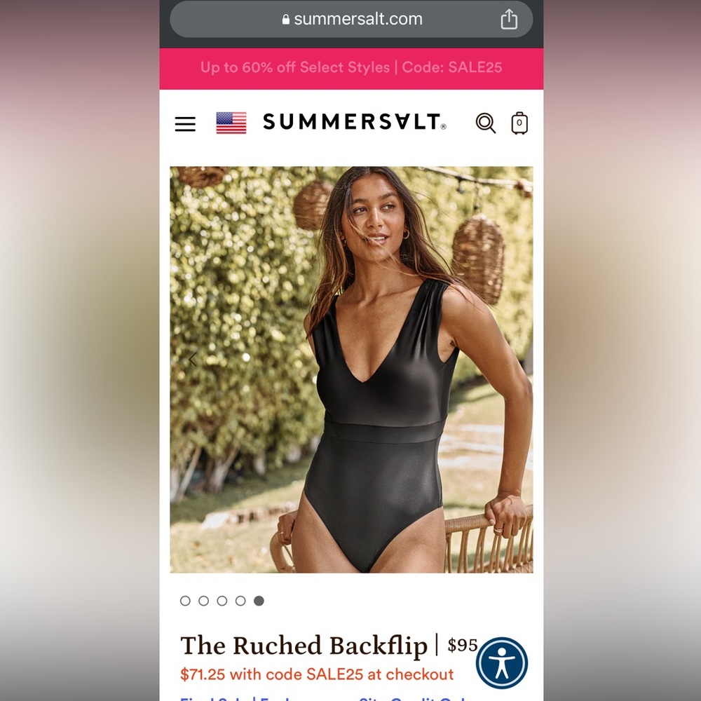 Summersalt Ruched Backflip, Black, Very Flattering, 1 Piece Swim Suit, Size 10